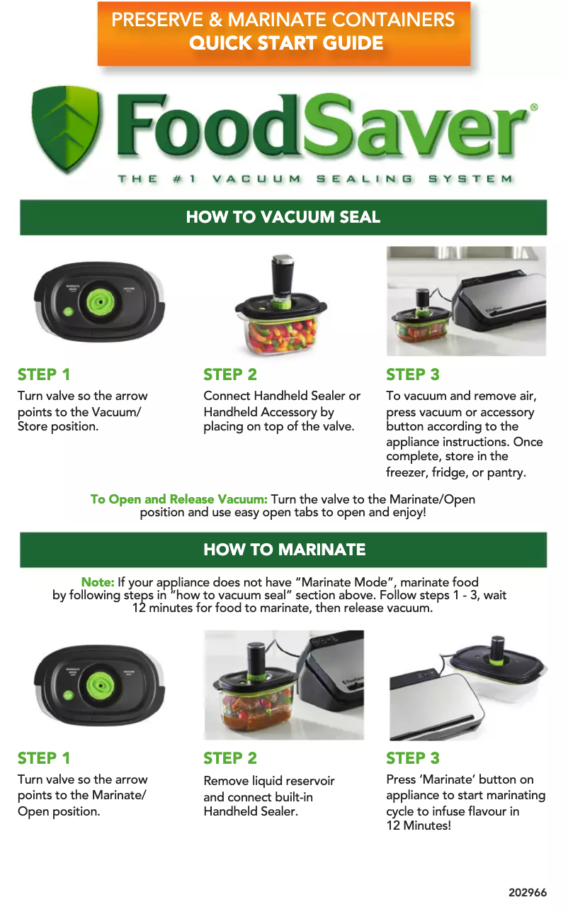 Page n°1 - Manuel utilisateur FoodSaver Preserve & Marinate VS0662
