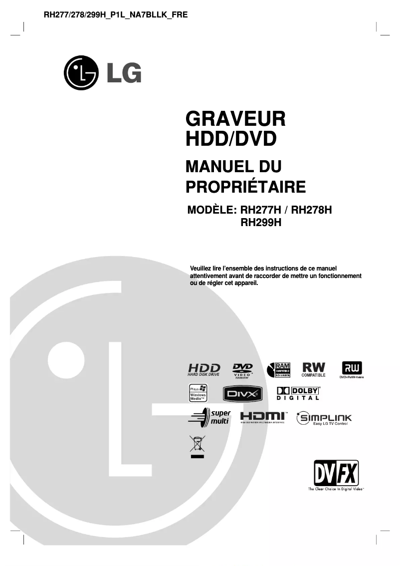 Page 1 de la notice Manuel utilisateur LG RH278H