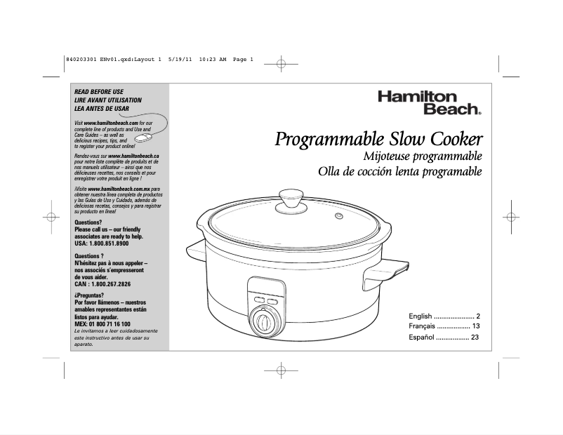 Page 1 de la notice Manuel utilisateur Hamilton Beach 33565HB