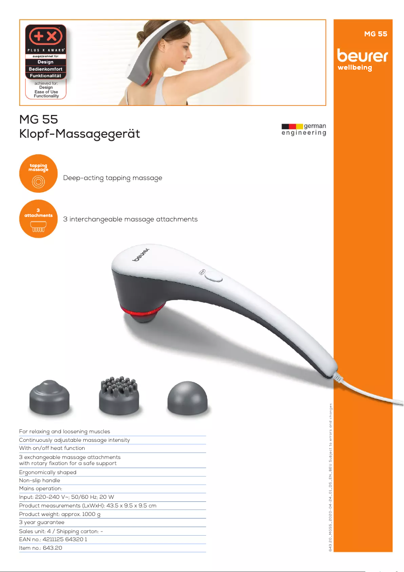 Page 1 de la notice Fiche technique Beurer MG 55