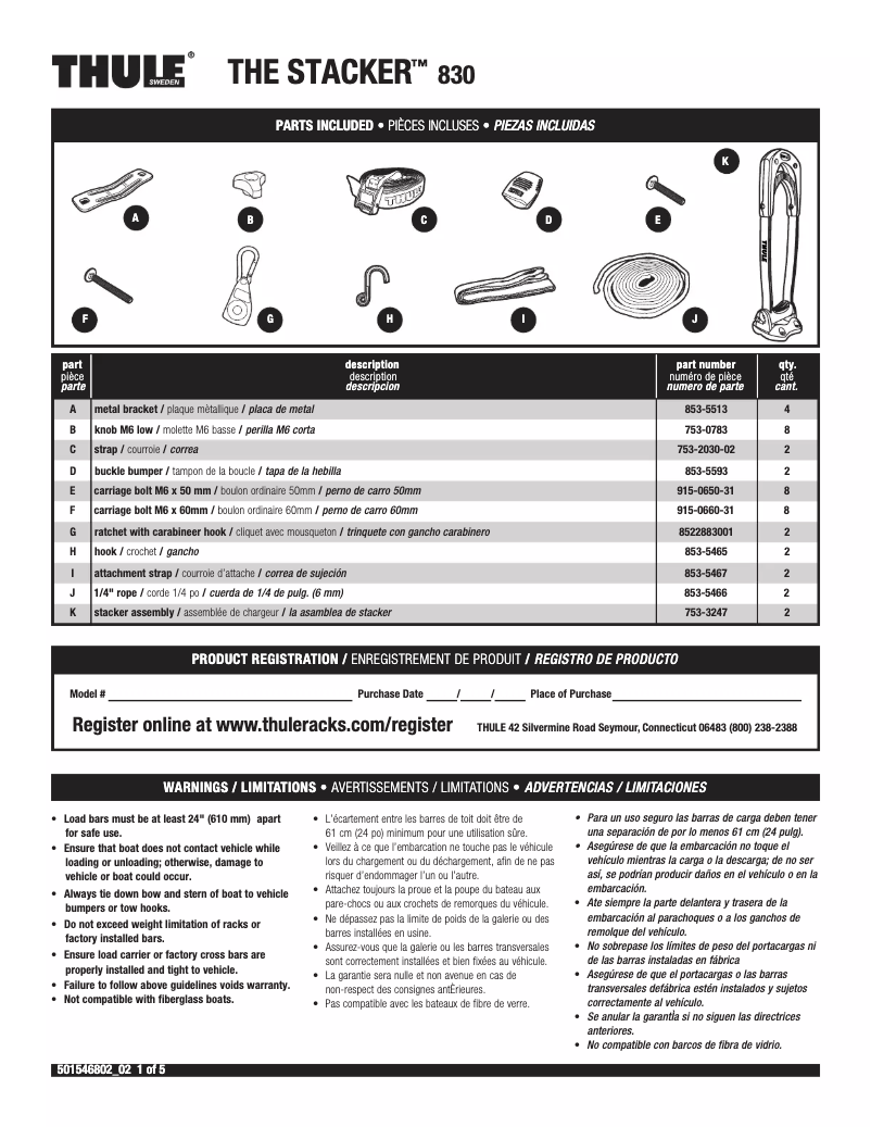 Page 1 de la notice Manuel utilisateur Thule Stacker 830