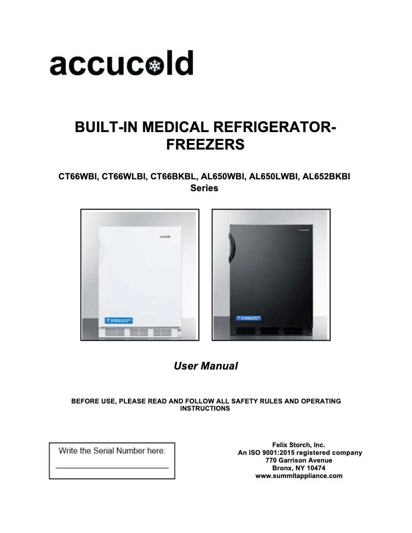 Page n°1 - Manuel utilisateur Accucold AL650LWBI
