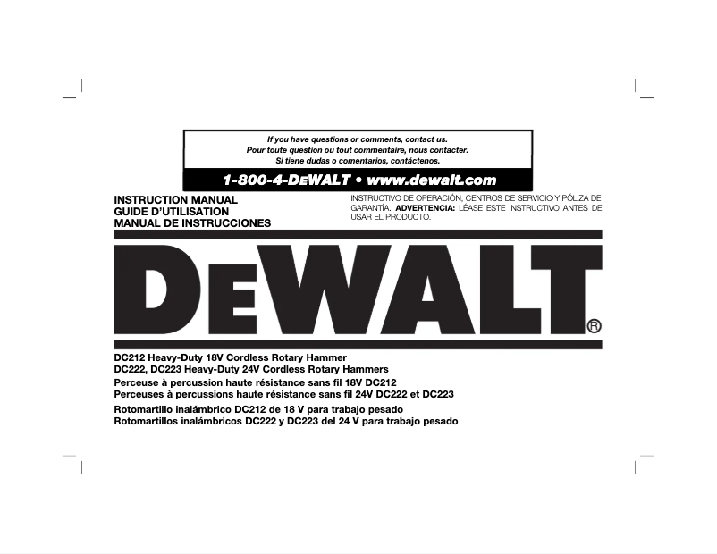 Page n°1 - Manuel utilisateur DeWalt DC222