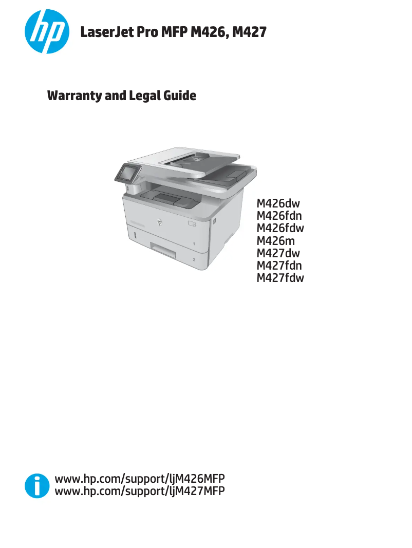 Page n°1 - Informations de garantie HP LaserJet Pro MFP M426