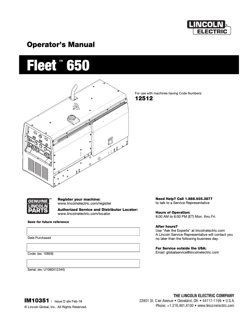 Página 1 del manual Manual de usuario Lincoln Electric Fleet 650