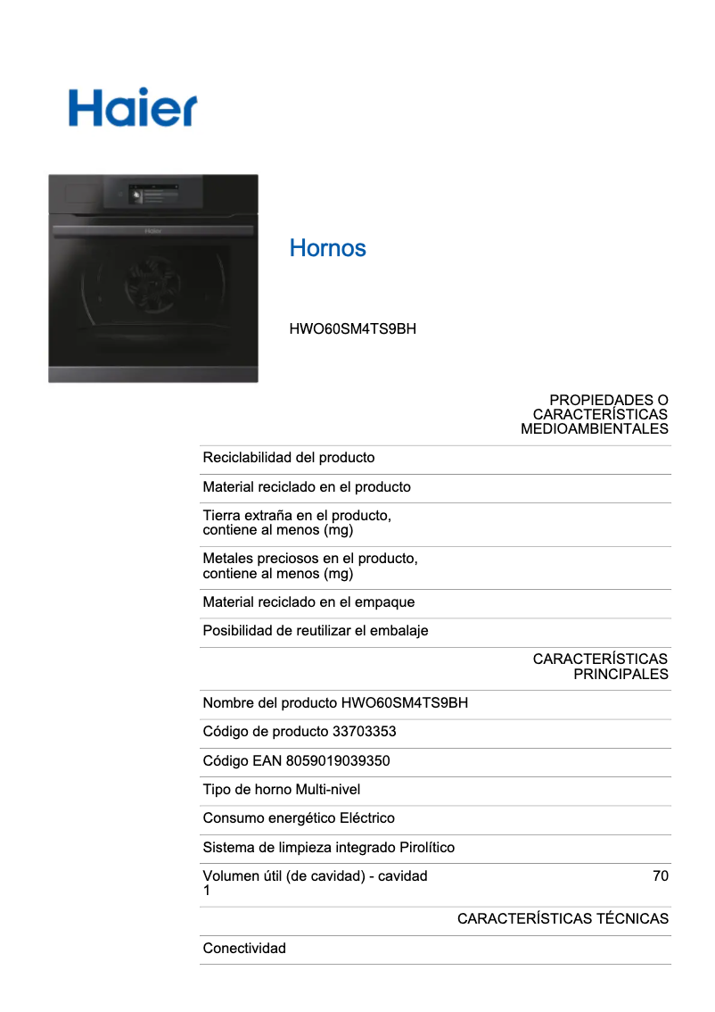 Image de la première page du manuel de l'appareil HWO60SM4TS9BH