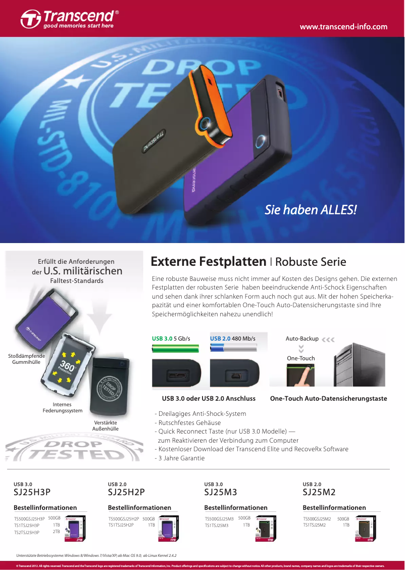 Page n°1 - Manuel utilisateur Transcend StoreJet 25M2