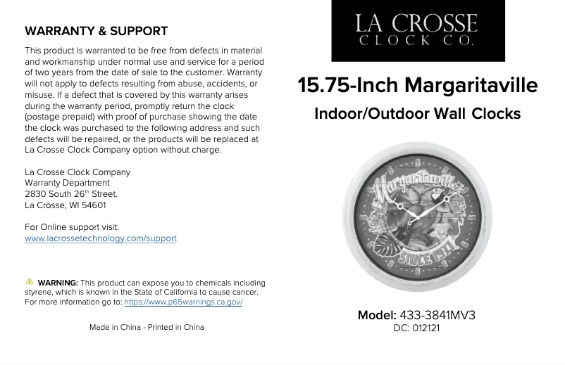 Page n°1 - Manuel utilisateur La Crosse Technology 433-3841MV3