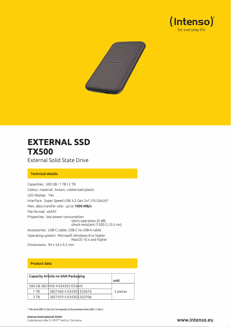 Page n°1 - Fiche technique Intenso TX500