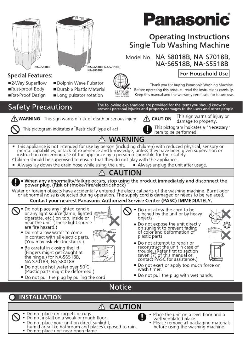 Page n°1 - Manuel utilisateur Panasonic NA-S8018B