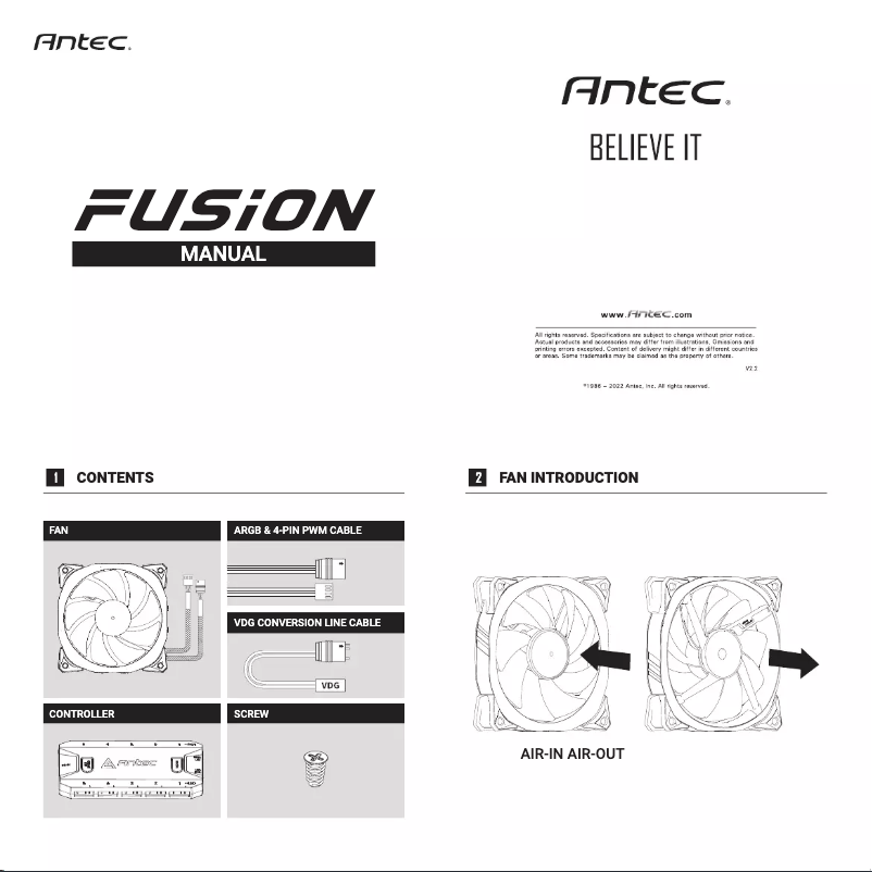 Page 1 de la notice Manuel utilisateur Antec FUSION 120 ARGB