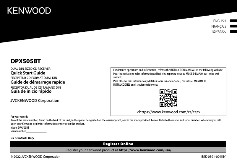 Imagen de la primera página del manual del dispositivo DPX505BT