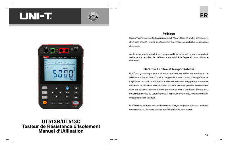 Page 1 de la notice Manuel utilisateur Uni-T UT513C