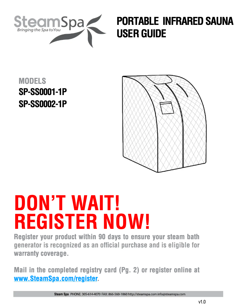Page 1 de la notice Manuel utilisateur SteamSpa SP-SS0002-1P