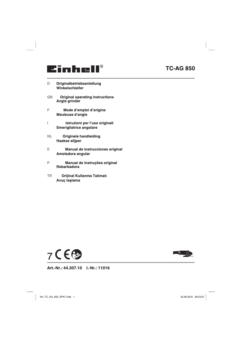 Page n°1 - Manuel utilisateur Einhell TC-AG 850