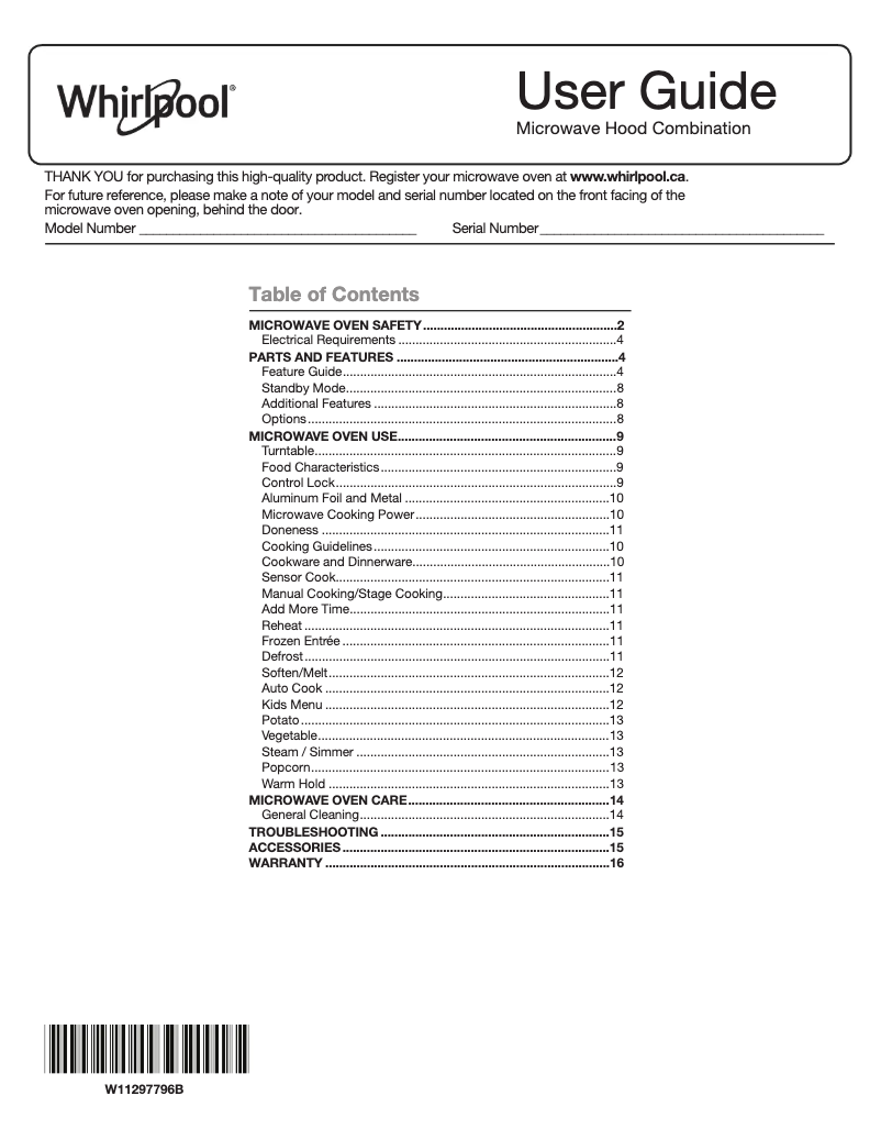 Page 1 de la notice Mode d'emploi Whirlpool YWMH54521JZ