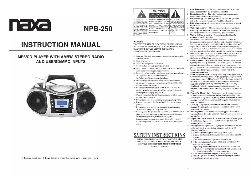 Página 1 del manual Manual de usuario Naxa NPB-250
