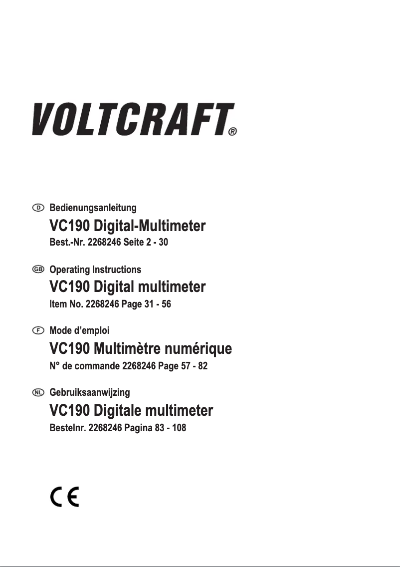 Page n°1 - Manuel utilisateur Voltcraft VC190