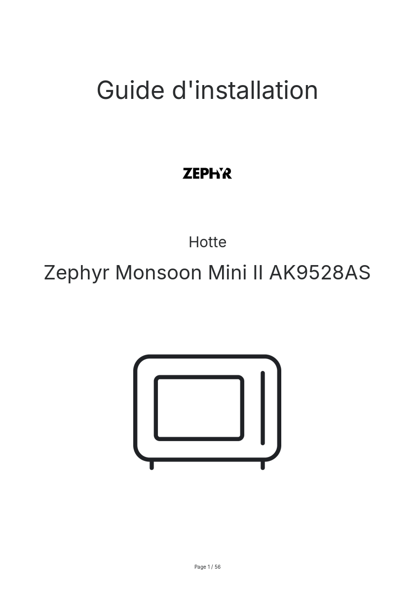 Page n°1 - Guide d'installation Zephyr Monsoon Mini II AK9528AS
