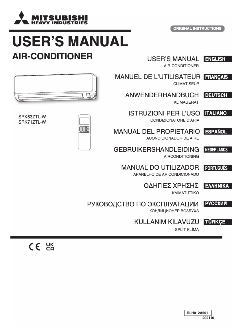 Page 1 de la notice Manuel utilisateur Mitsubishi SRK63ZTL-W
