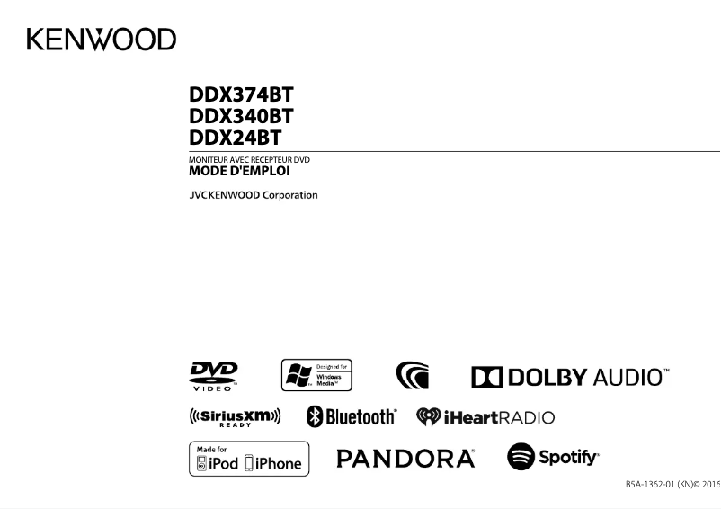 Page 1 de la notice Manuel utilisateur Kenwood DDX24BT