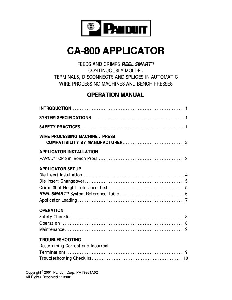 Página 1 del manual Manual de usuario Panduit CA-800EZ