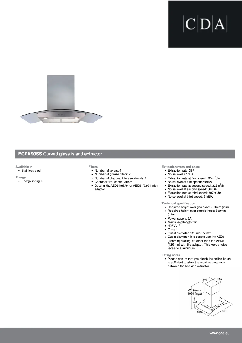 Page 1 de la notice Fiche technique CDA ECPK90SS