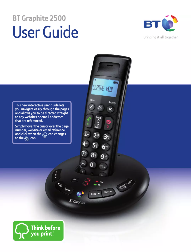 Page 1 de la notice Manuel utilisateur British Telecom Graphite 2500 Quad