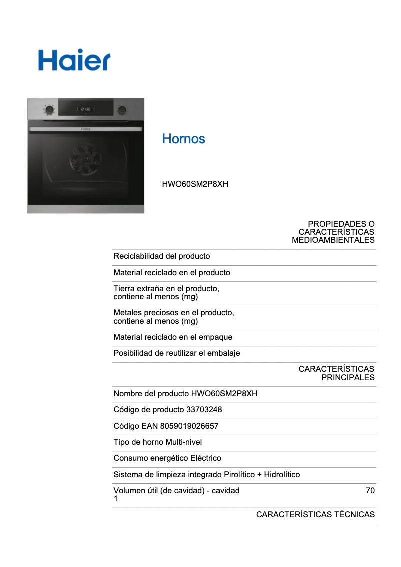 Image de la première page du manuel de l'appareil HWO60SM2P8XH