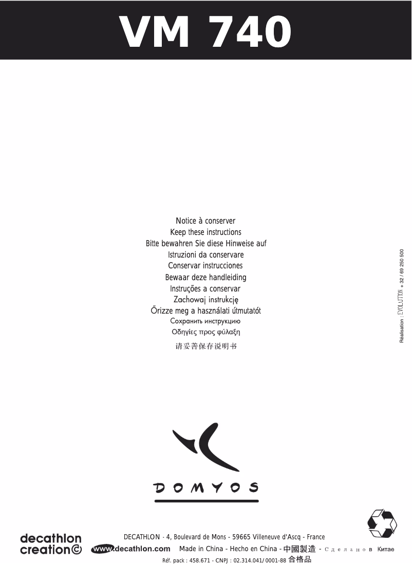 Page n°1 - Manuel utilisateur Domyos VM 740