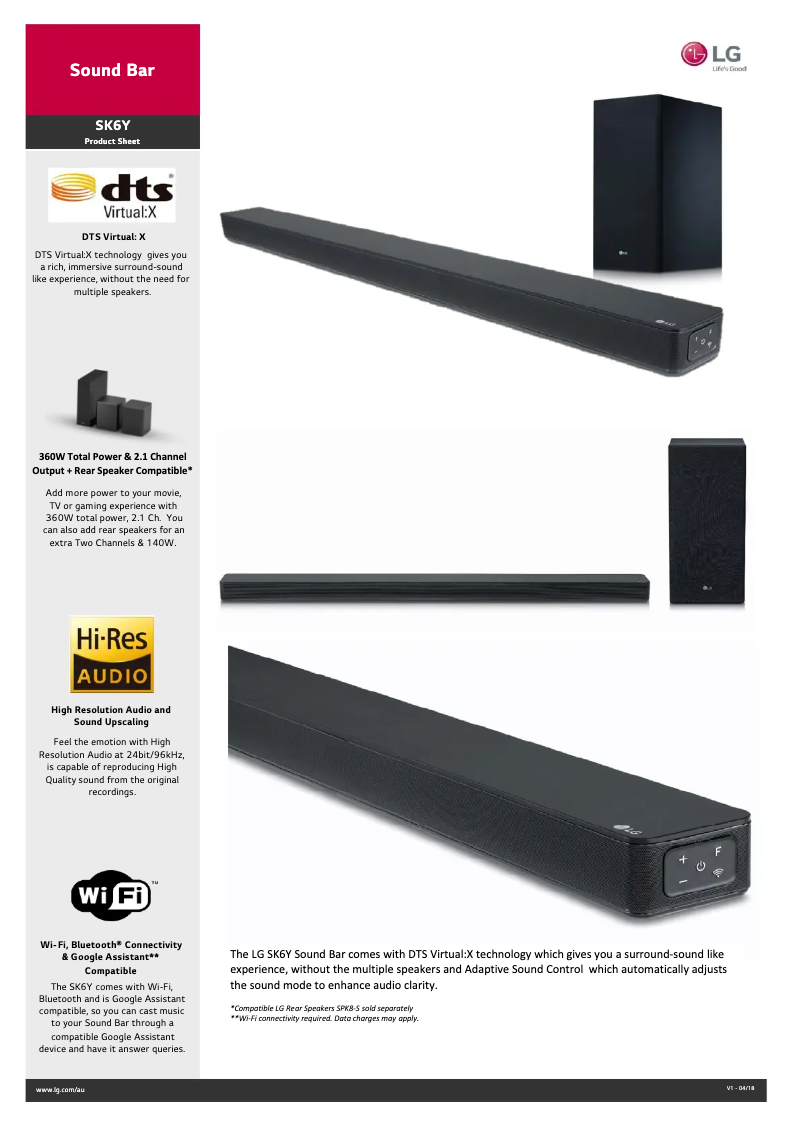 Page 1 de la notice Fiche technique LG SK6Y