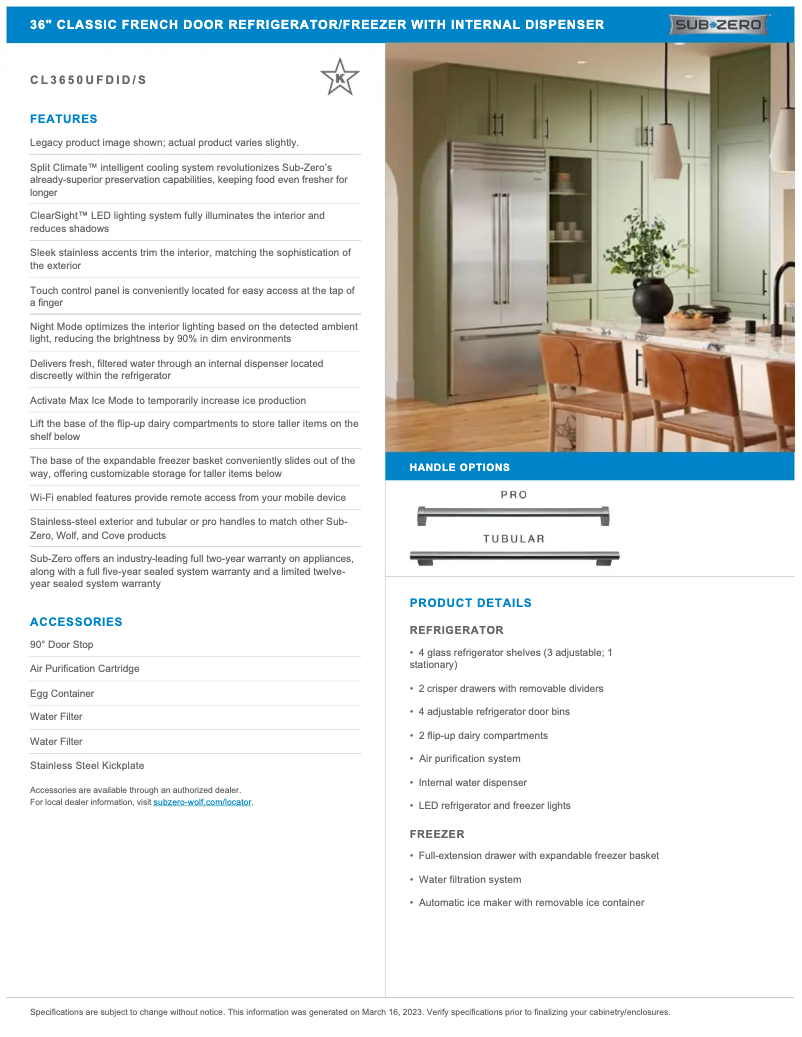 Page 1 de la notice Manuel utilisateur Sub-Zero CL3650UFDIS