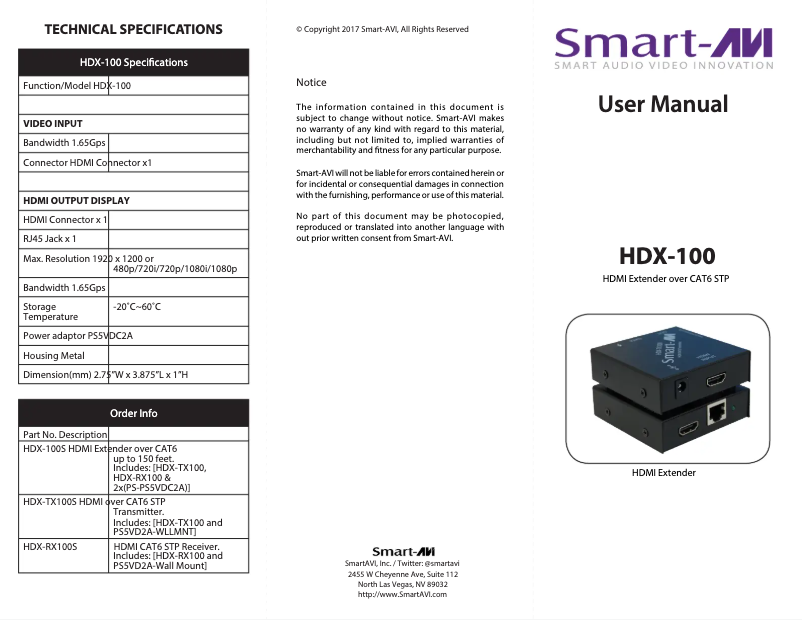 Page 1 de la notice Manuel utilisateur Smart-AVI HDX-100S