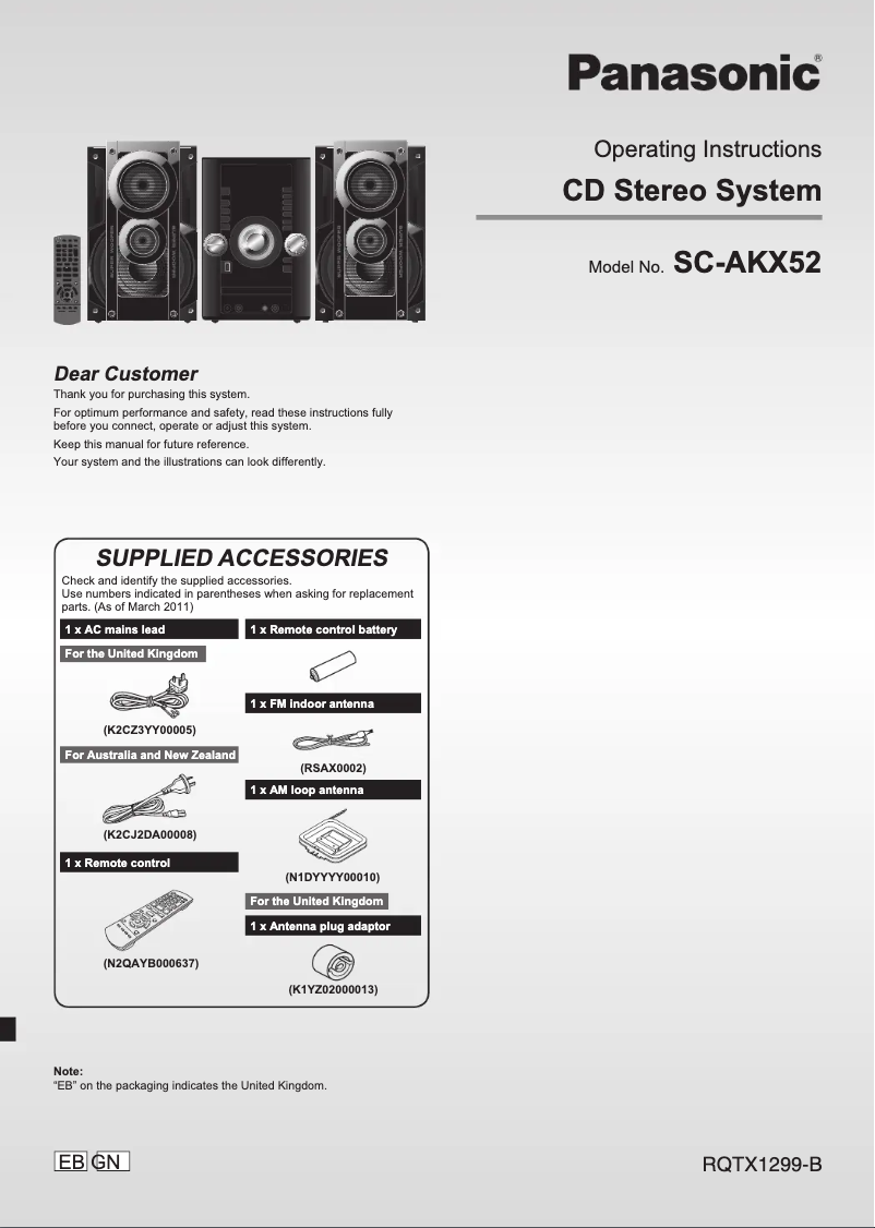 Página 1 del manual Manual de usuario Panasonic SC-AKX52