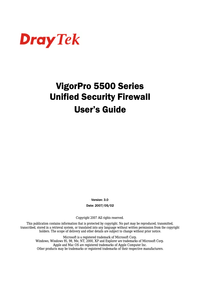 Page n°1 - Manuel utilisateur Draytek VigorPro 5500