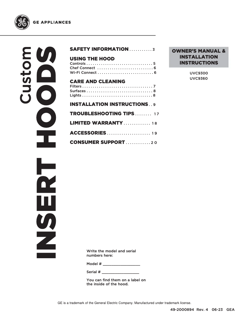 Page n°1 - Guide d'installation Monogram UVC9300SLSS