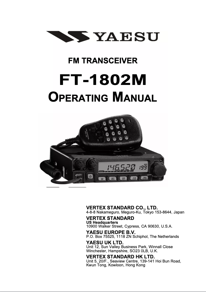 Page 1 de la notice Manuel utilisateur Yaesu FT-1802M