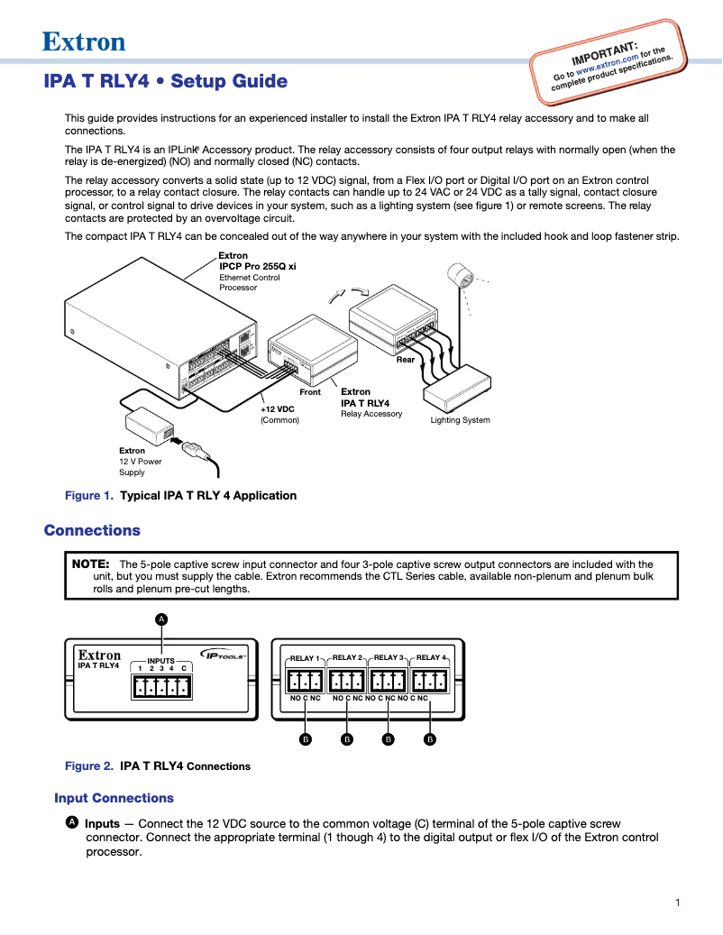 Page n°1 - Manuel utilisateur Extron IPA T RLY4