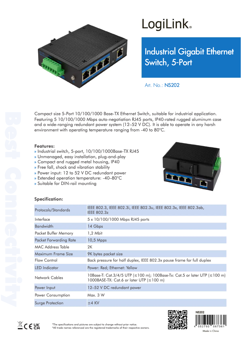Page 1 de la notice Manuel utilisateur LogiLink NS202
