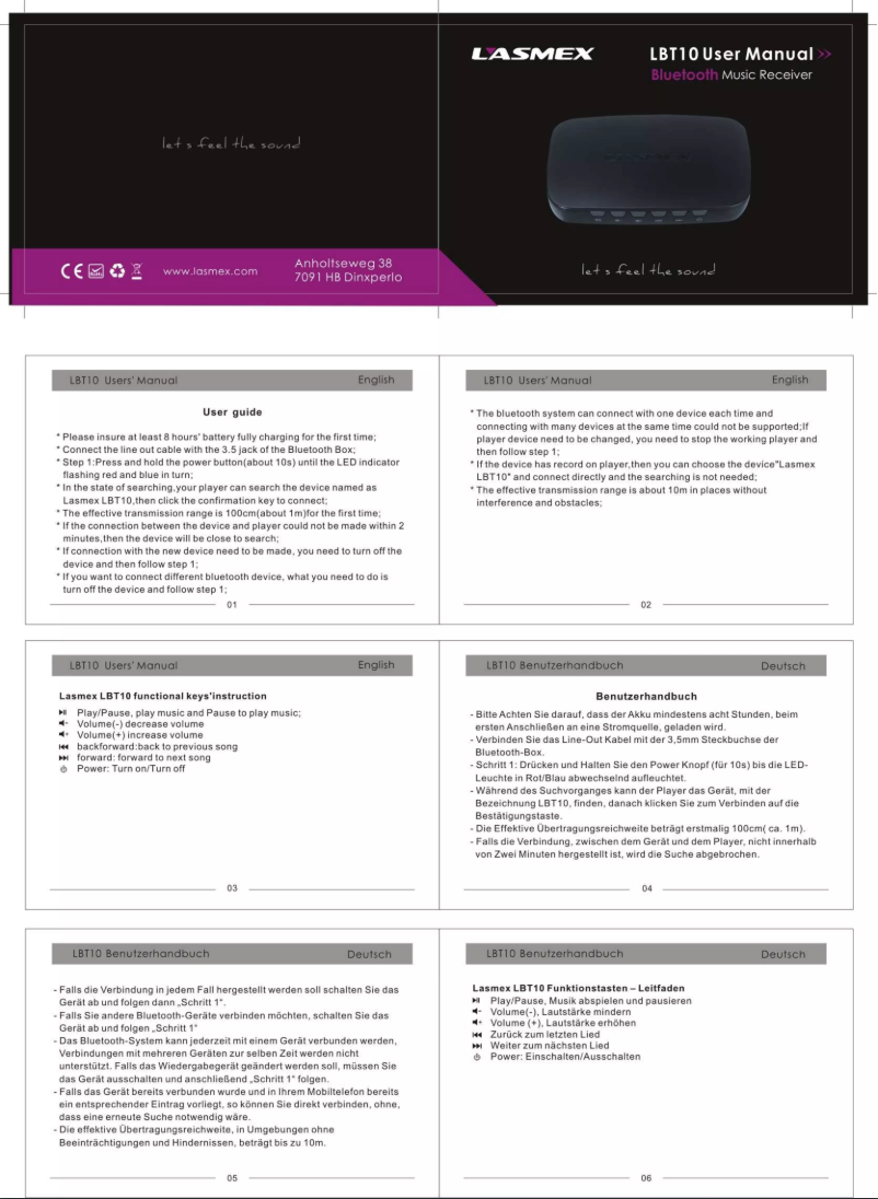 Page n°1 - Manuel utilisateur Lasmex LBT-10
