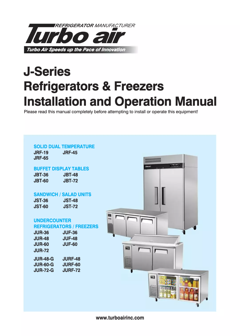 Página 1 del manual Manual de uso y mantenimiento Turbo air JBT-72