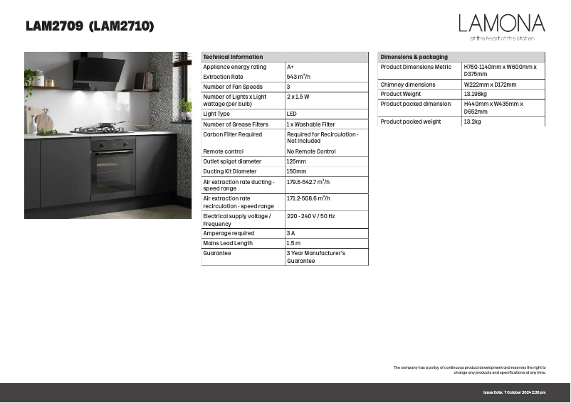 Page n°1 - Fiche technique Lamona LAM2709