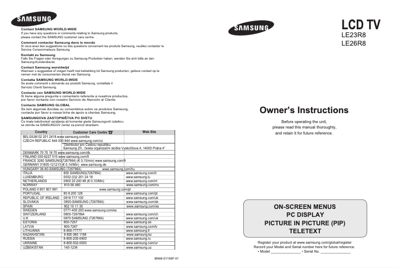 Page 1 de la notice Manuel utilisateur Samsung LE23R86WD