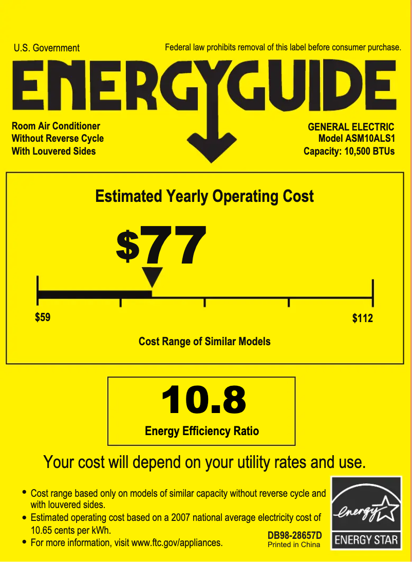 Página 1 del manual Etiqueta energética GE ASM10AL