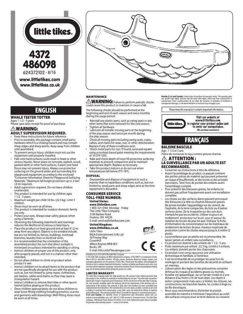 Page 1 de la notice Manuel utilisateur Little Tikes 486098