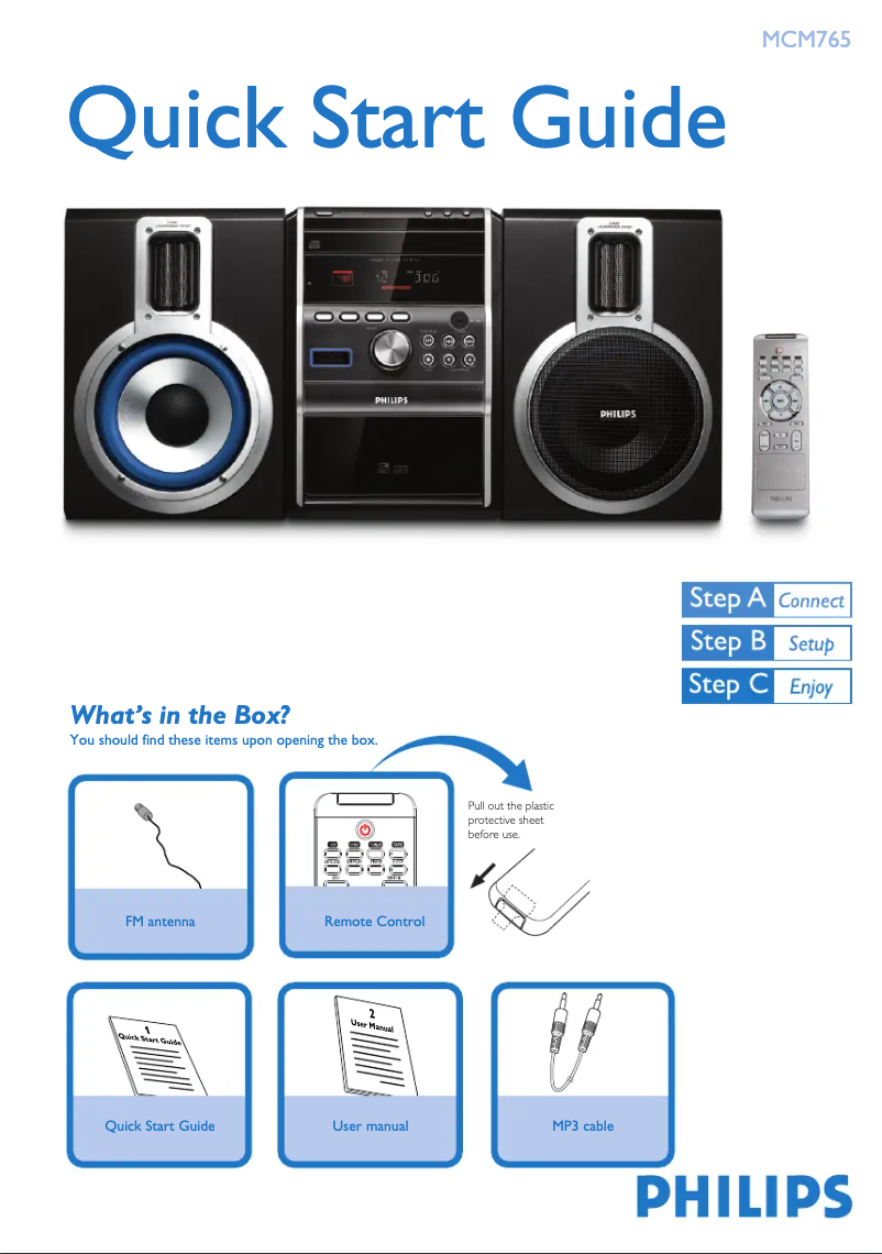 Page n°1 - Guide de démarrage rapide Philips MCM765