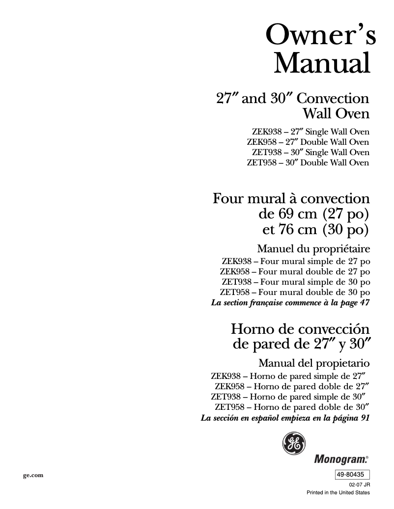 Imagen de la primera página del manual del dispositivo ZEK958WFWW