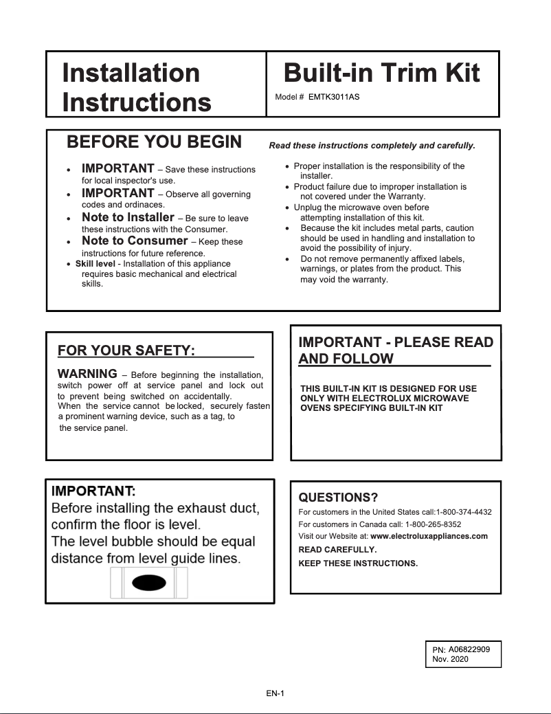 Page 1 de la notice Manuel utilisateur Electrolux EMTK3011AS