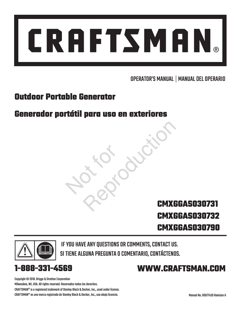 Page 1 of the manual User Manual Craftsman CMXGGAS030790