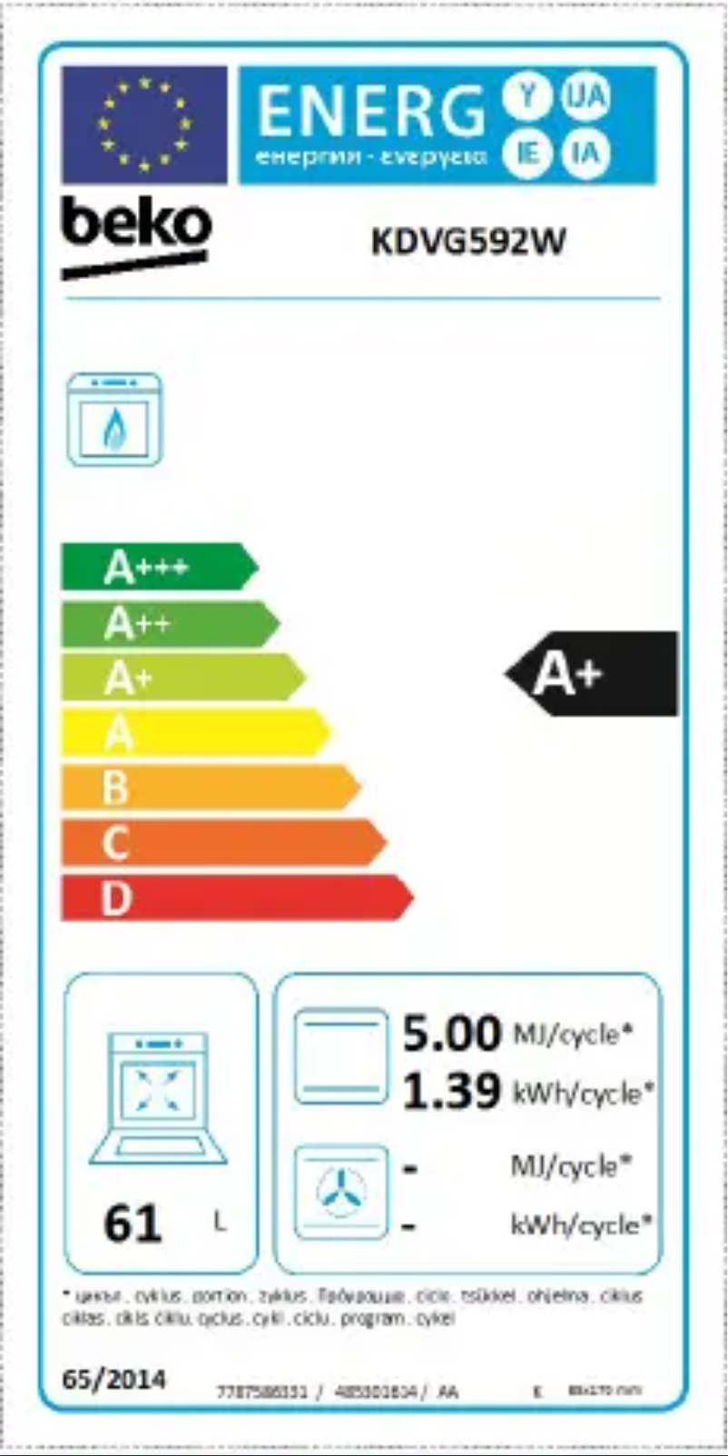 Page 1 de la notice Label énergétique Beko KDVG592